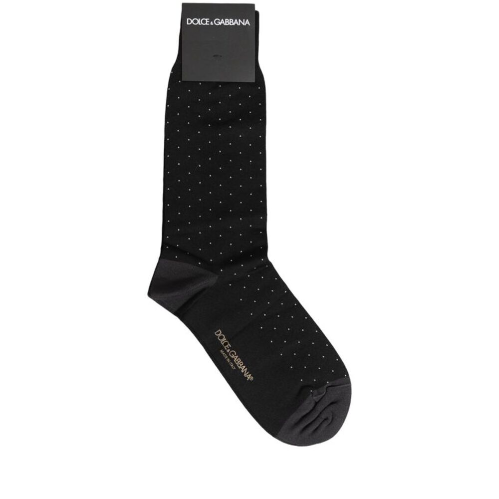 Dolce & Gabbana Men Black Cotton Polka Dot Mid Calf Accessory Men's Socks